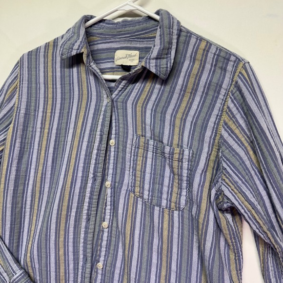 Universal Thread Blue Striped Long Sleeve 100% Cotton Button Down Top Women's S - Picture 4 of 7